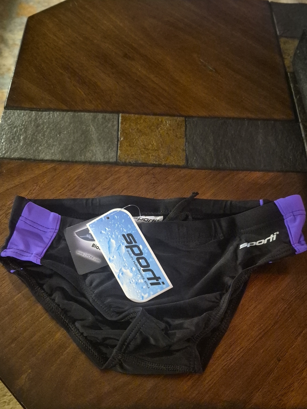 Men's Black & Purple Swim Brief Small New